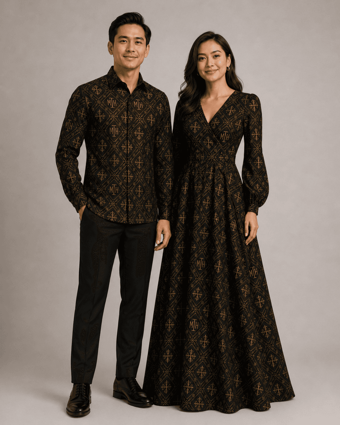 MTH Regalia batik shirt in black and gold